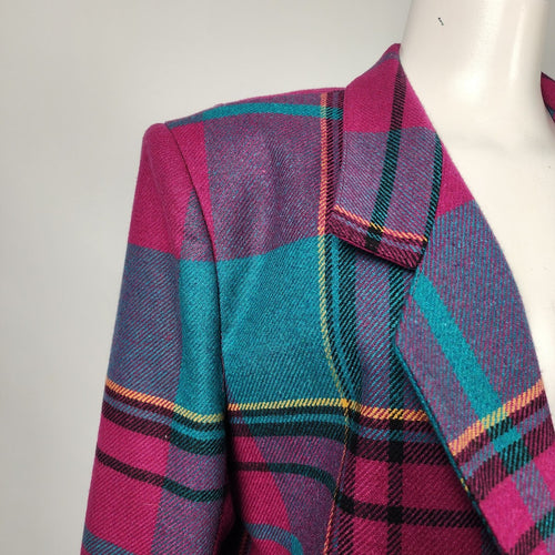 Panther Pink Wool Plaid Blazer Jacket Size 16