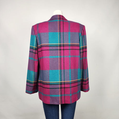 Panther Pink Wool Plaid Blazer Jacket Size 16
