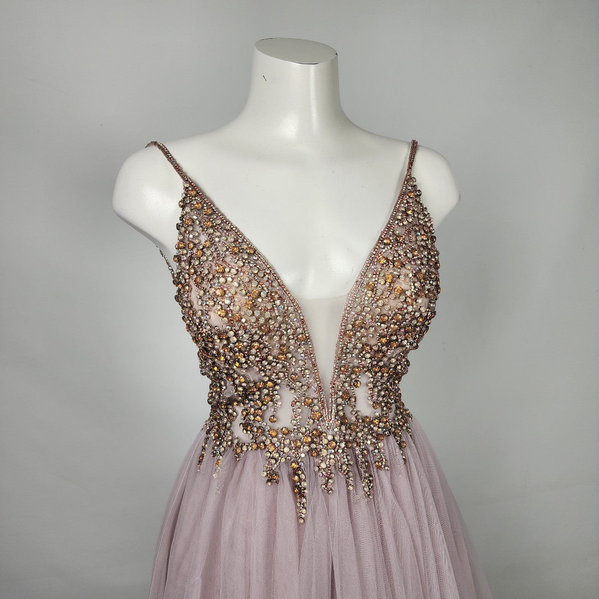 Angela & Alison 81075 Purple Tule Crystal Bodice Grad Dress Size S