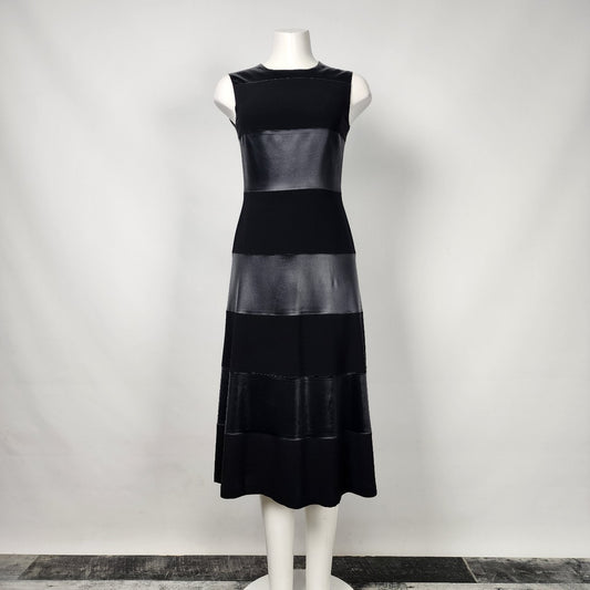 Judith & Charles Black Dress Satin Striped Midi Size 2