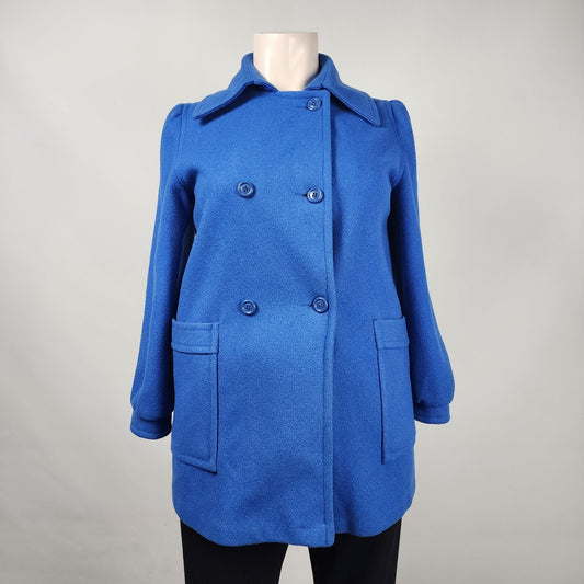 Vintage Sears Blue Wool Coat Puff Sleeve Peacoat Size L/XL