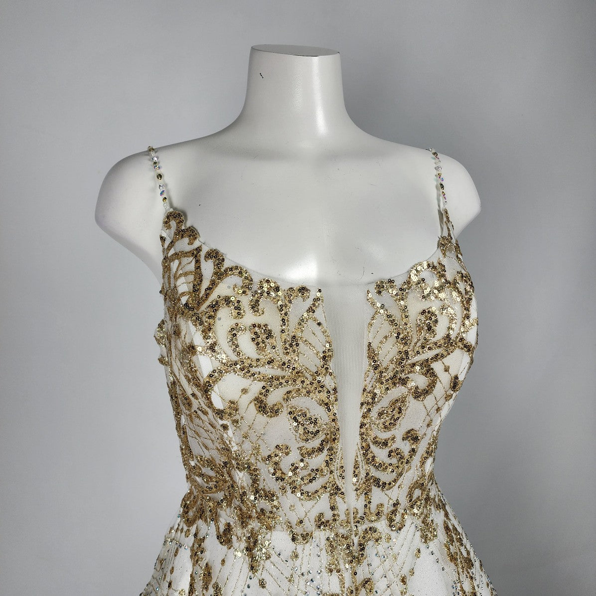 Splash White & Gold Sequined Ball Gown Size M