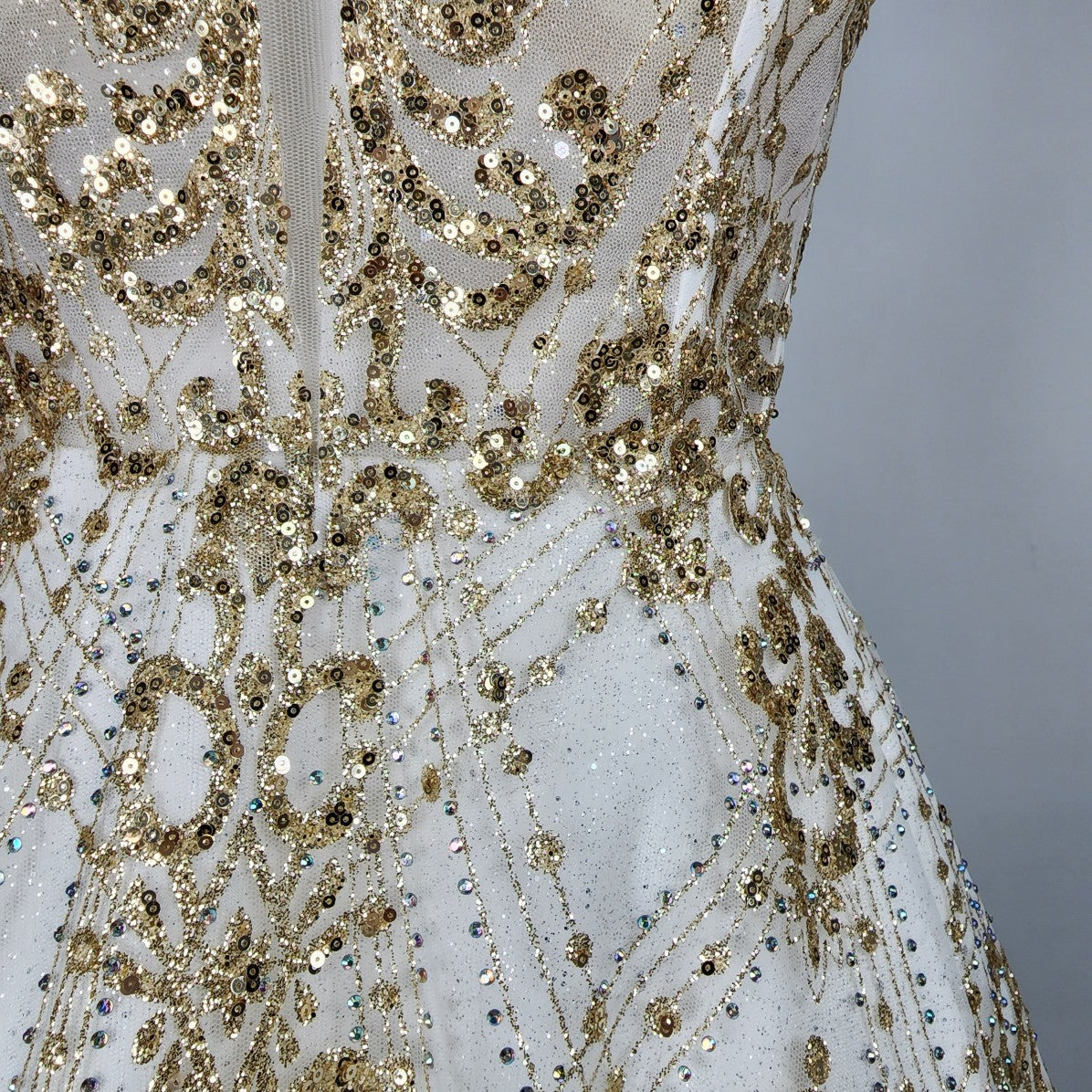 Splash White & Gold Sequined Ball Gown Size M