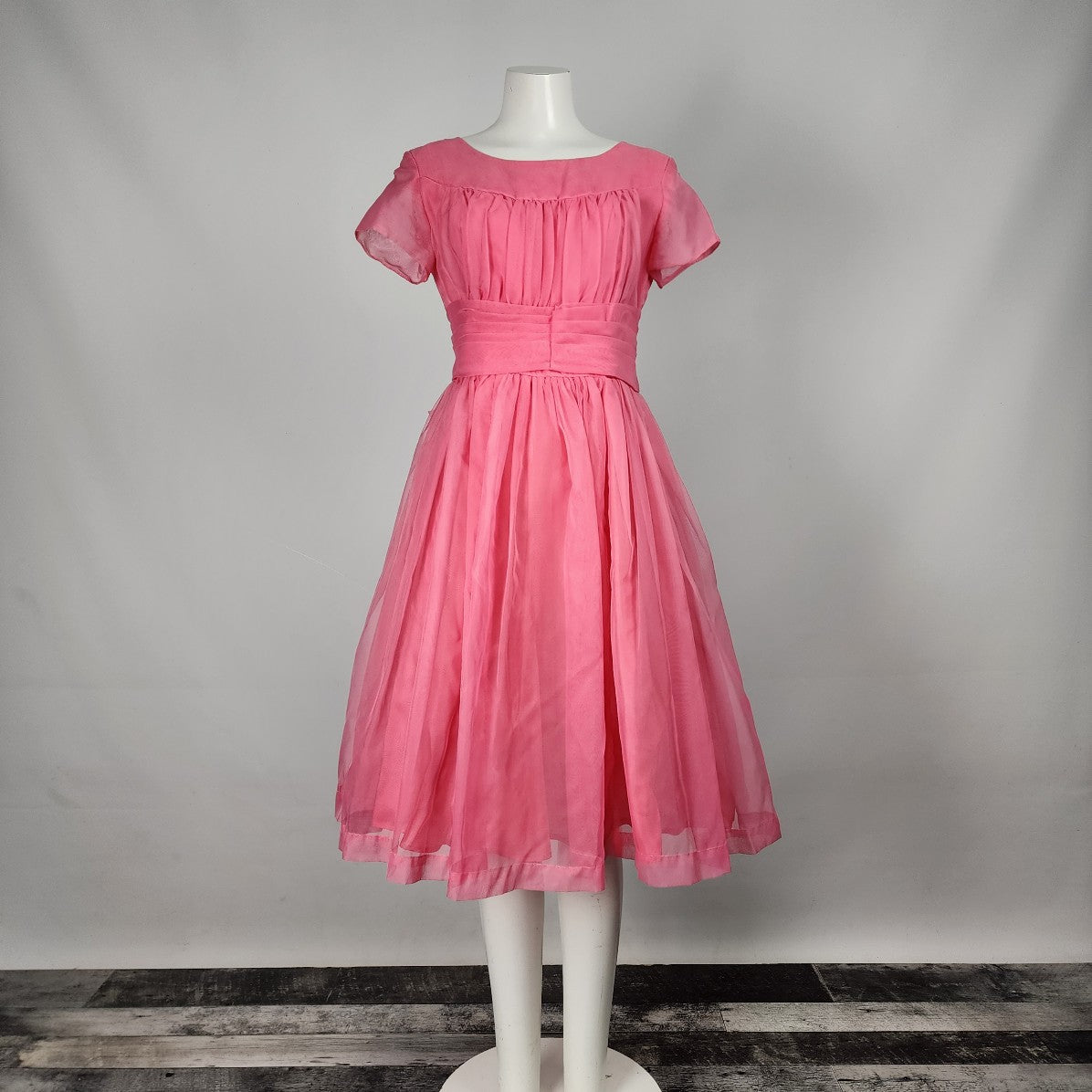 Vintage Pink Fit & Flare Dress Bow Detail Size M