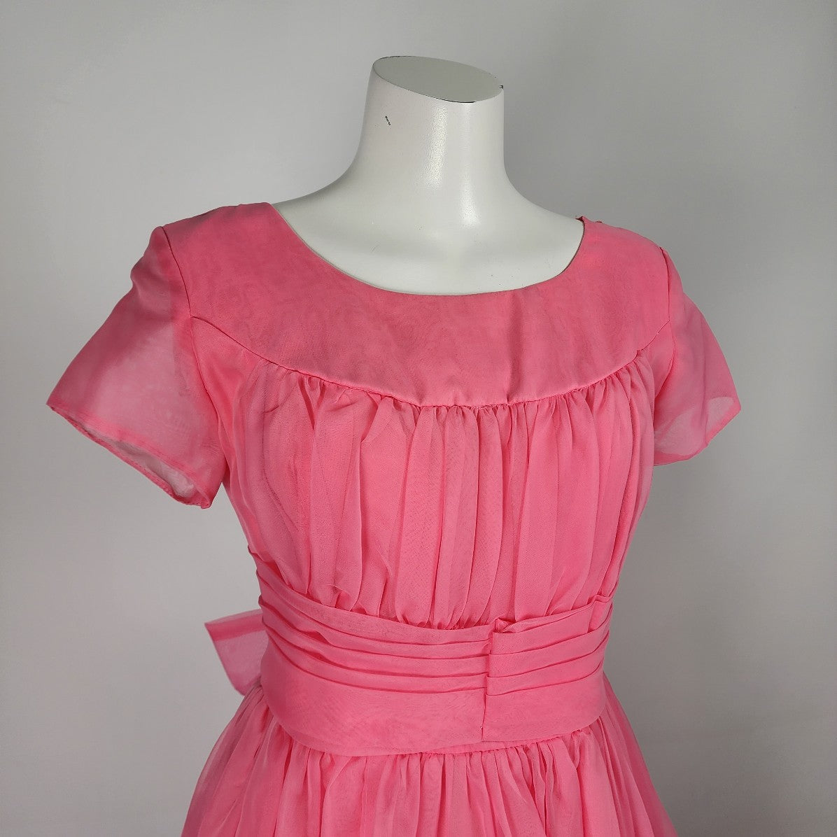 Vintage Pink Fit & Flare Dress Bow Detail Size M