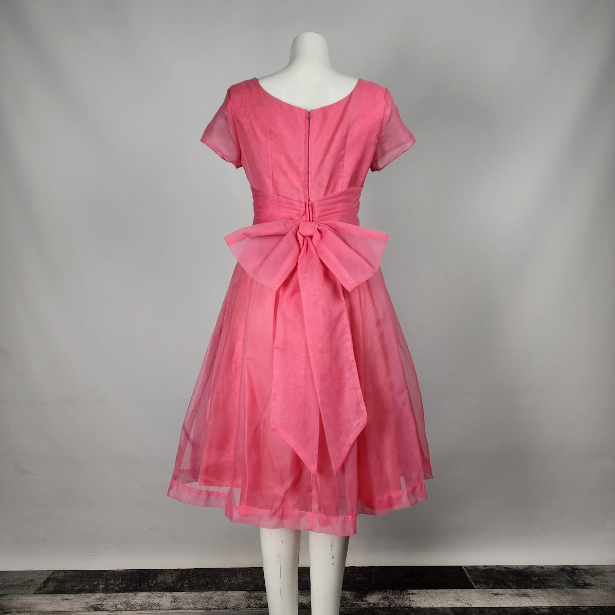 Vintage Pink Fit & Flare Dress Bow Detail Size M