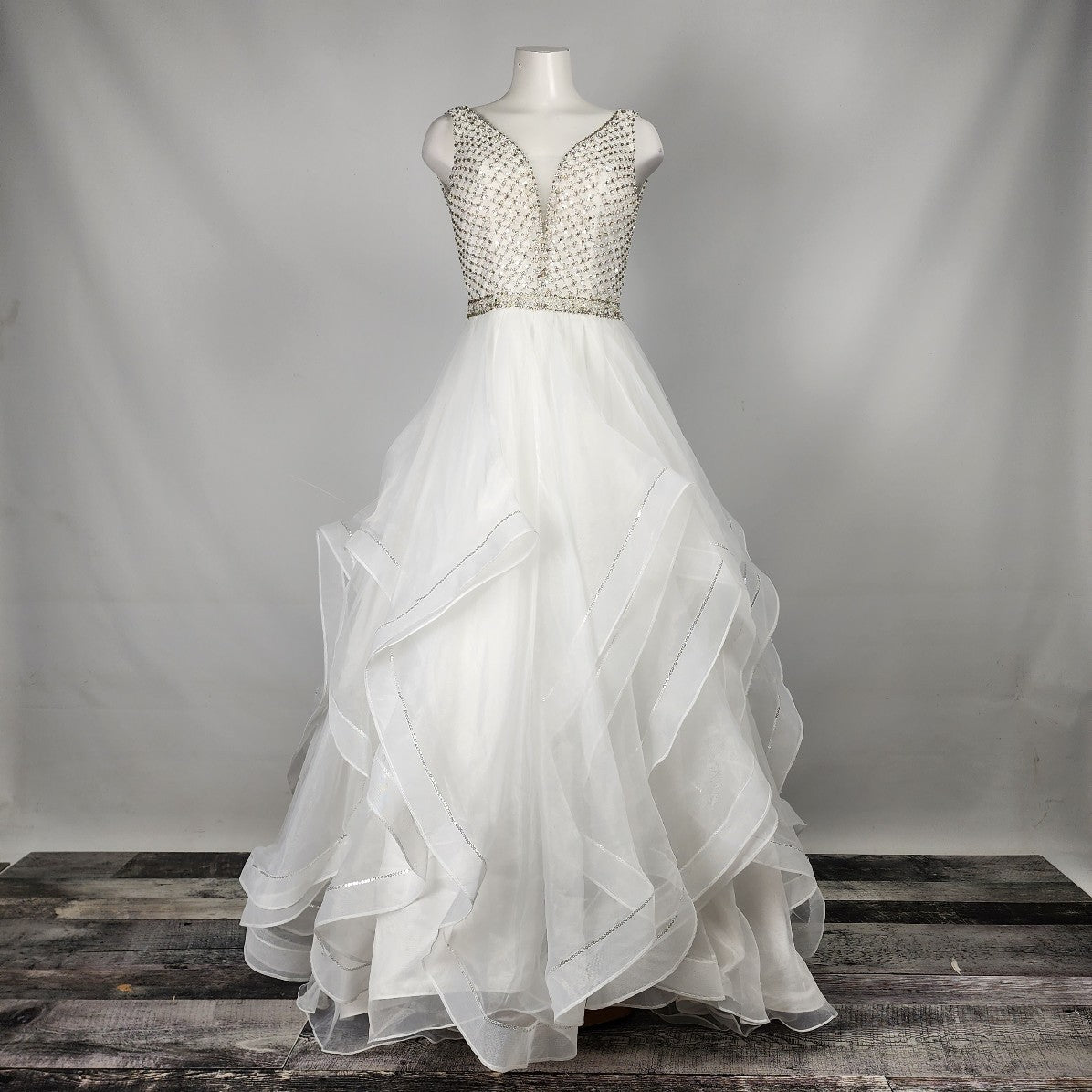 Bonny Bridal Crystal Encrusted Horse Hair Tule Wedding Gown Size S/M