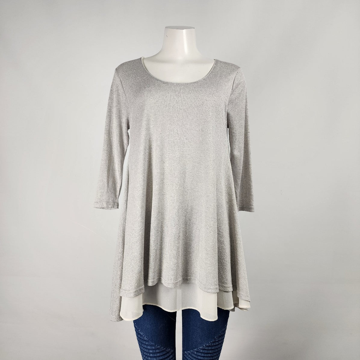 umgee Grey Cotton Knit A Line Sweater Size S