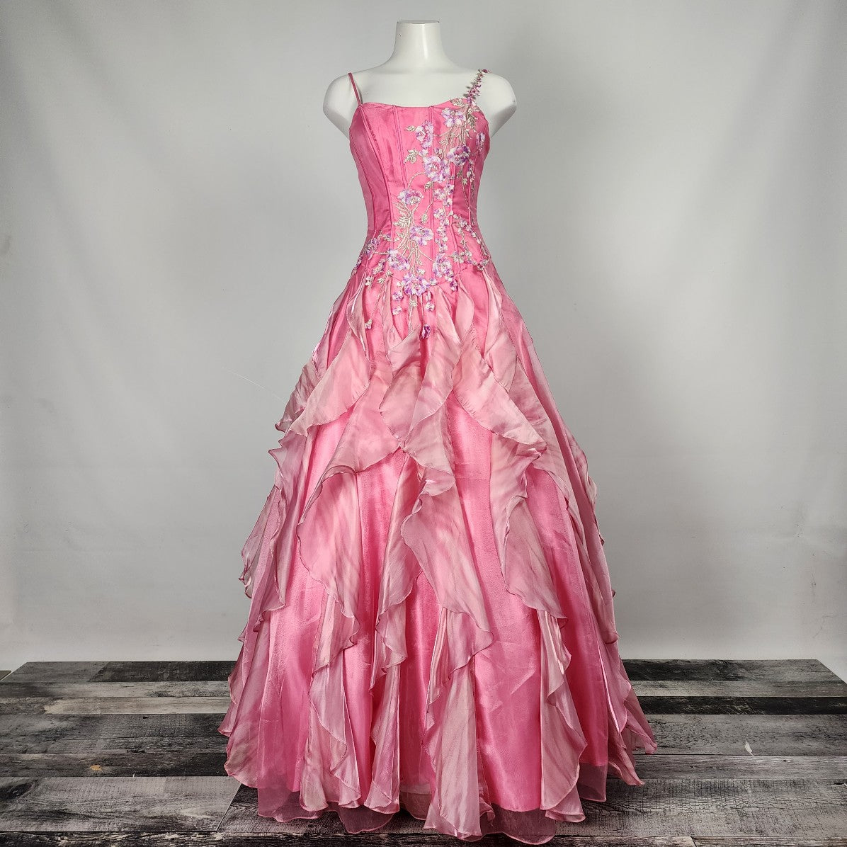 Night Moves Pink Flower Embroidered Grad Princess Gown Size S