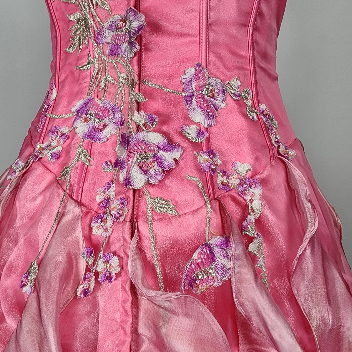 Night Moves Pink Flower Embroidered Grad Princess Gown Size S