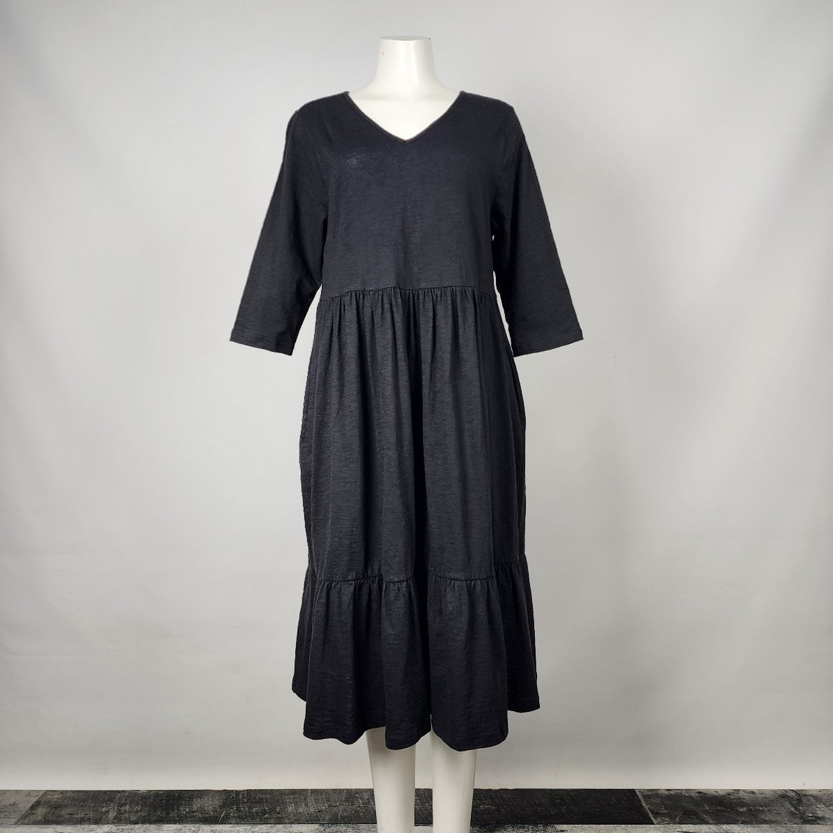 Orientique Naturally Australian Black Cotton Midi Dress Size S