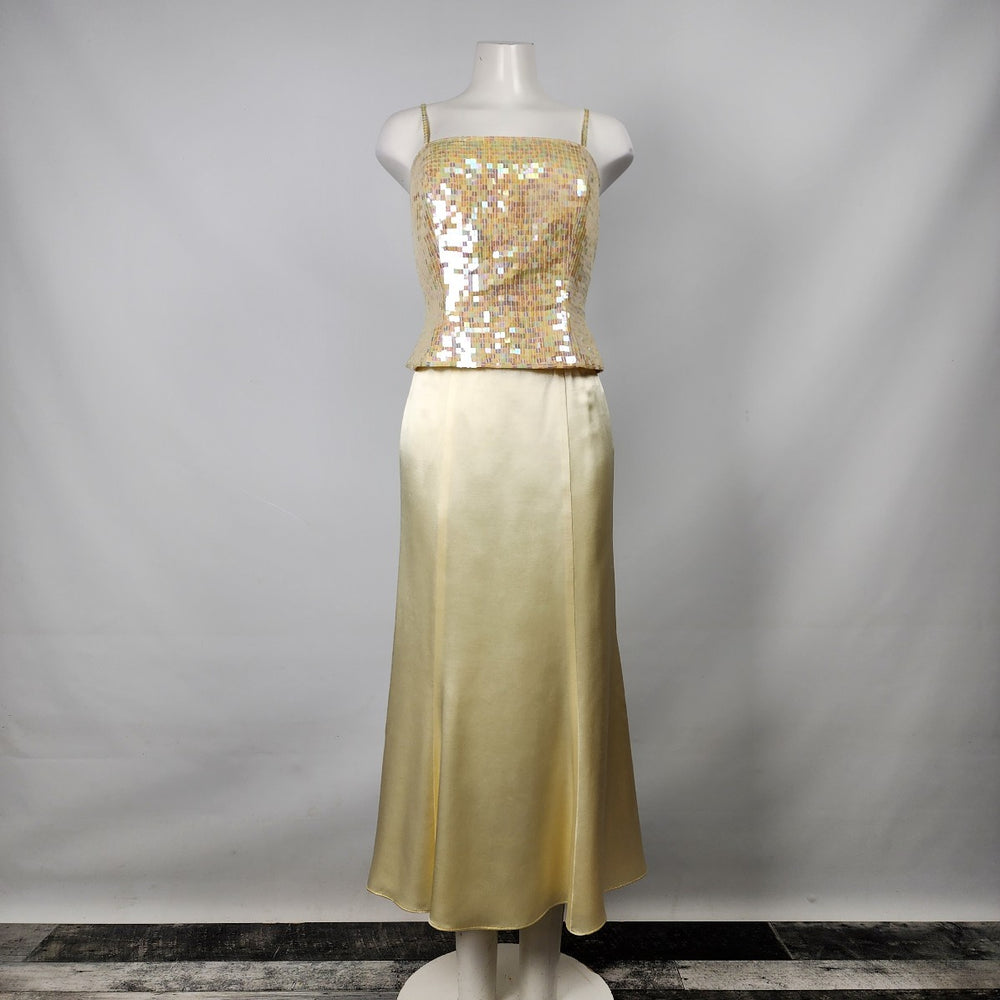 Alfred Angelo Yellow Sequined Two Piece Event Dress Size S
