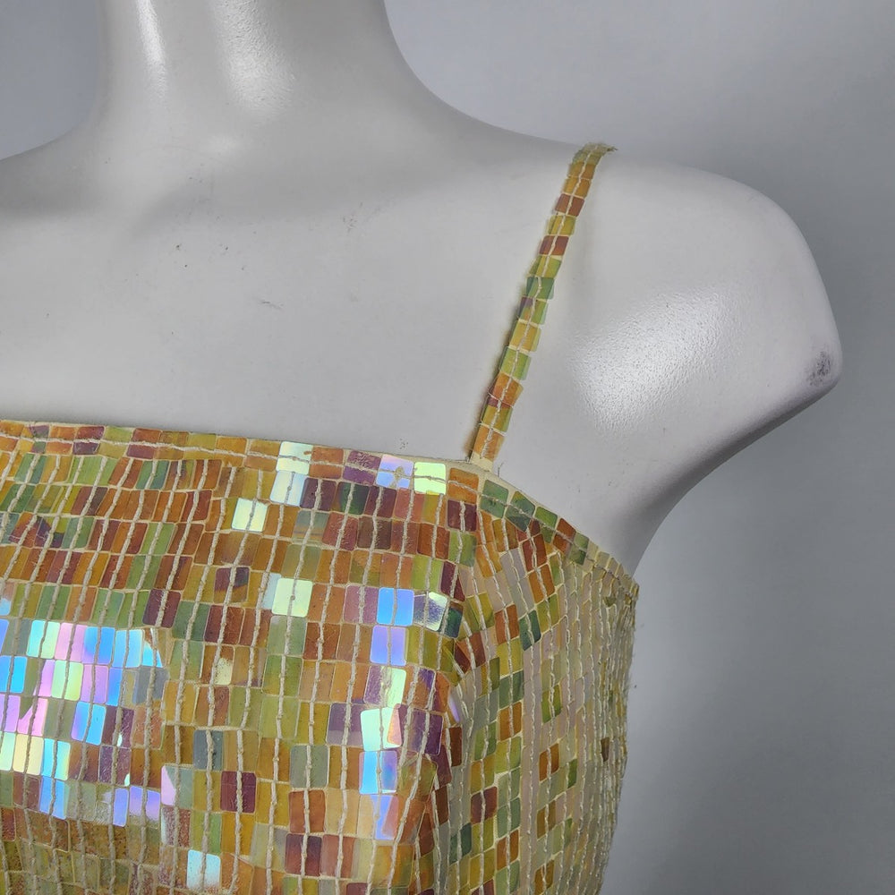 Alfred Angelo Yellow Sequined Two Piece Event Dress Size S