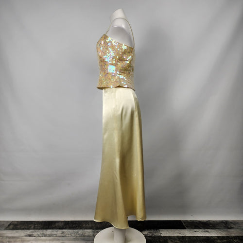 Alfred Angelo Yellow Sequined Two Piece Event Dress Size S