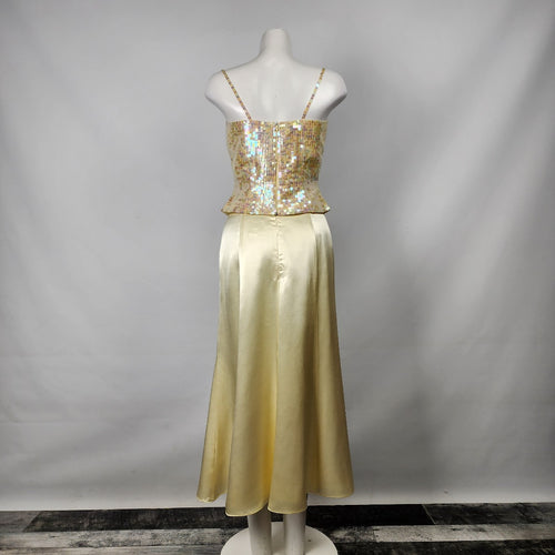 Alfred Angelo Yellow Sequined Two Piece Event Dress Size S