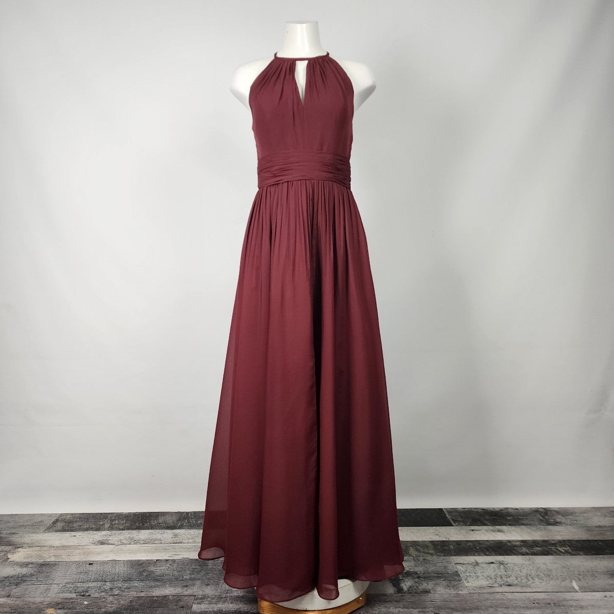 For Her and For Him Burgundy Halter Neck Bridesmaids Dress Size S