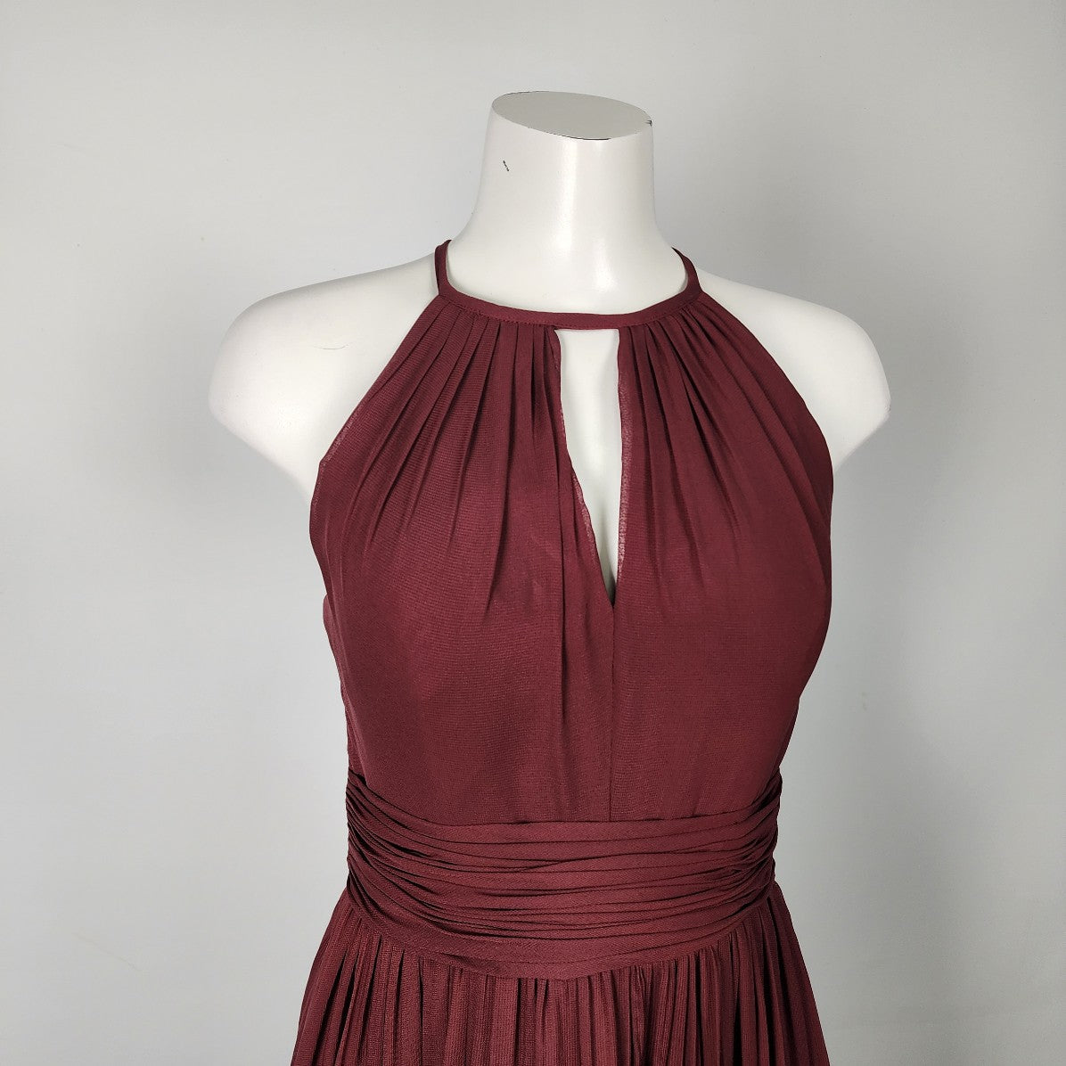 For Her and For Him Burgundy Halter Neck Bridesmaids Dress Size S