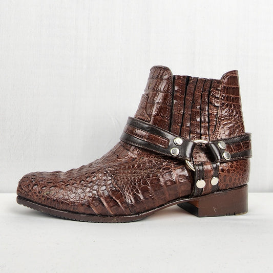 Brioni Brown Crocodile Western Ankle Boots Size 8