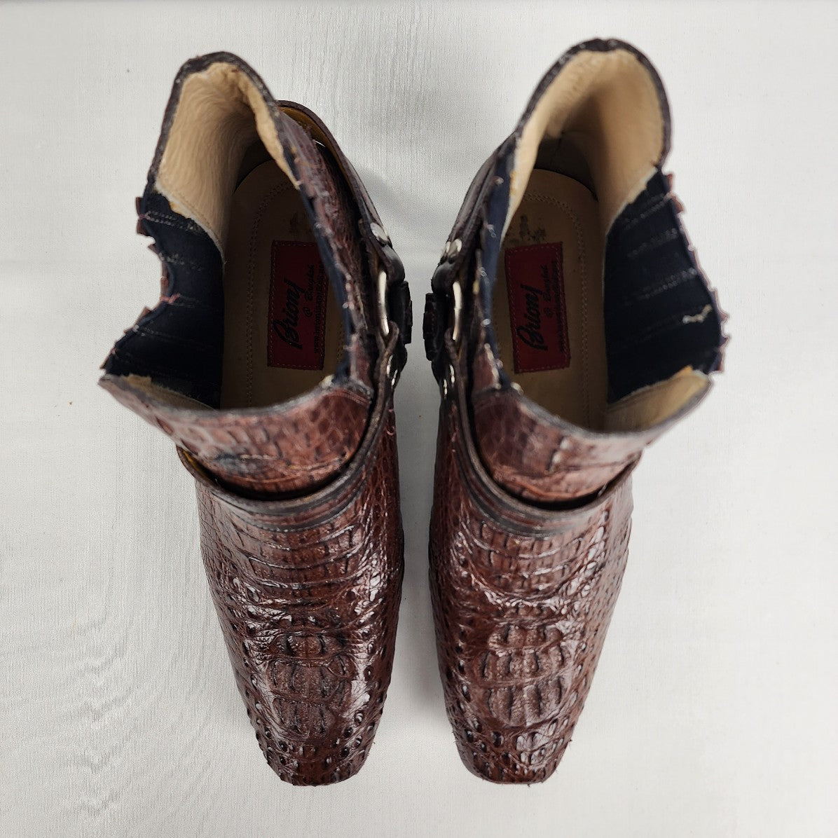 Brioni Brown Crocodile Western Ankle Boots Size 8