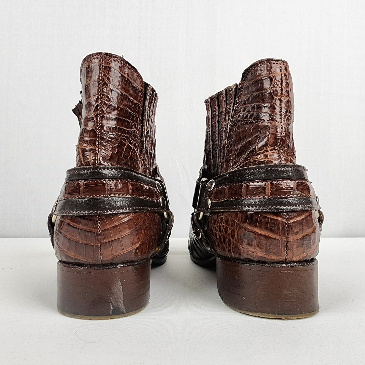 Brioni Brown Crocodile Western Ankle Boots Size 8