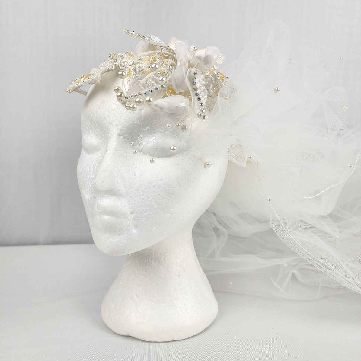 Vintage Beaded Sequined Floral Crystal Wedding Veil