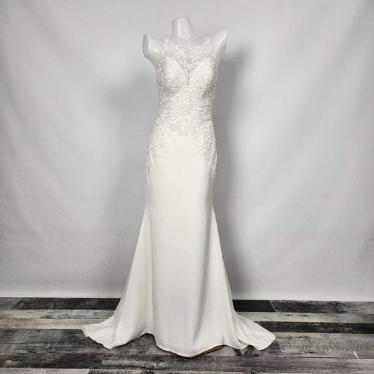Stella York Crepe Beaded Lace Wedding Dress Size XS