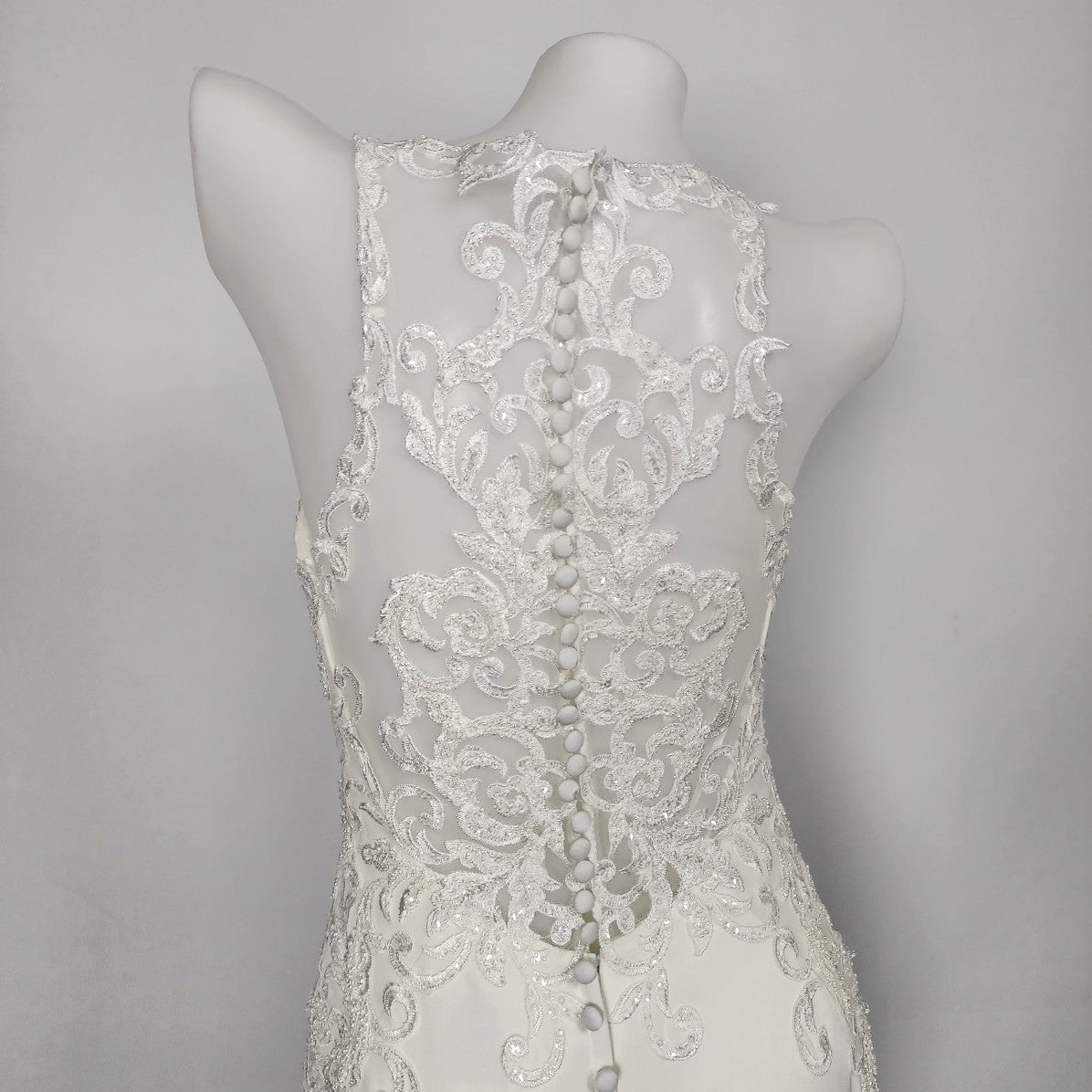 Stella York Crepe Beaded Lace Wedding Dress Size XS