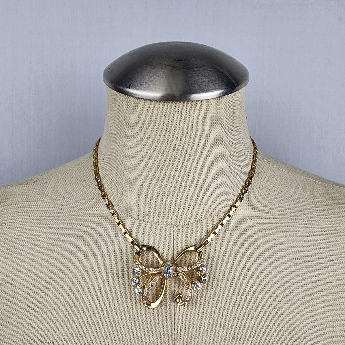 Vintage 12k Gold Fill Crystal Bow Collar Necklace