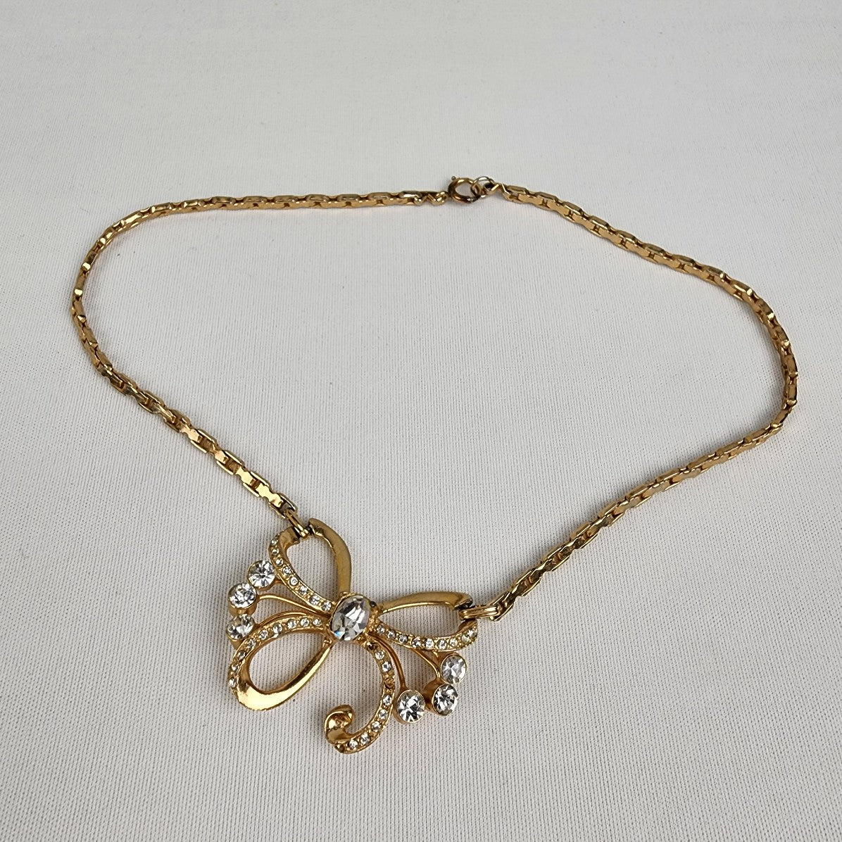 Vintage 12k Gold Fill Crystal Bow Collar Necklace