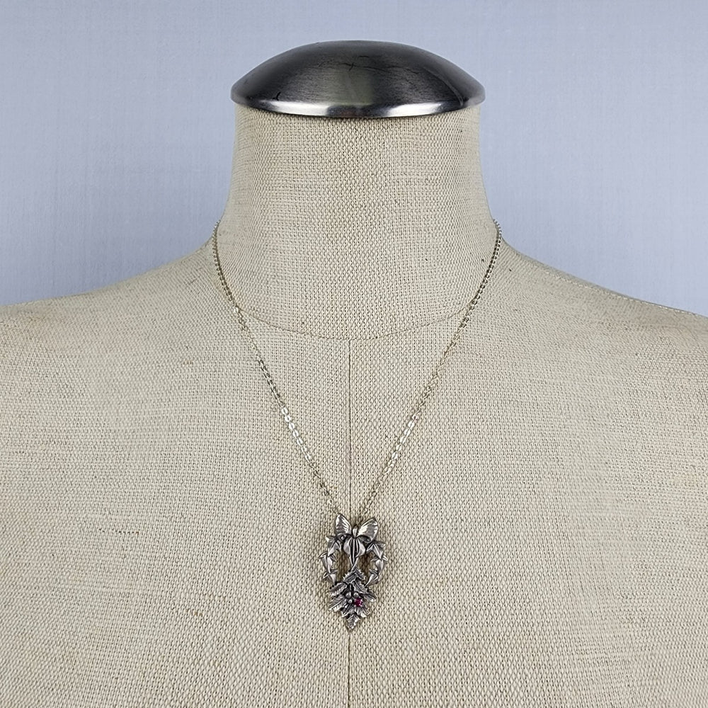 Vintage Franklin Mint 1982 925 Sterling Silver Love Mistle Toe Pendant Necklace