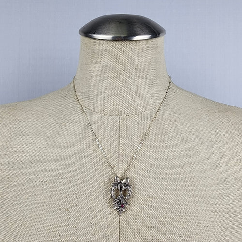 Vintage Franklin Mint 1982 925 Sterling Silver Love Mistle Toe Pendant Necklace