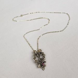 Vintage Franklin Mint 1982 925 Sterling Silver Love Mistle Toe Pendant Necklace