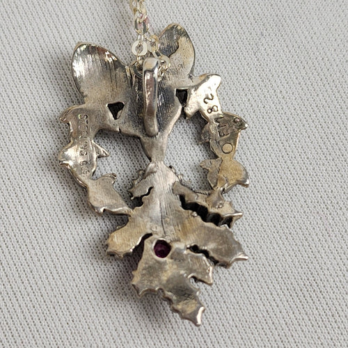 Vintage Franklin Mint 1982 925 Sterling Silver Love Mistle Toe Pendant Necklace