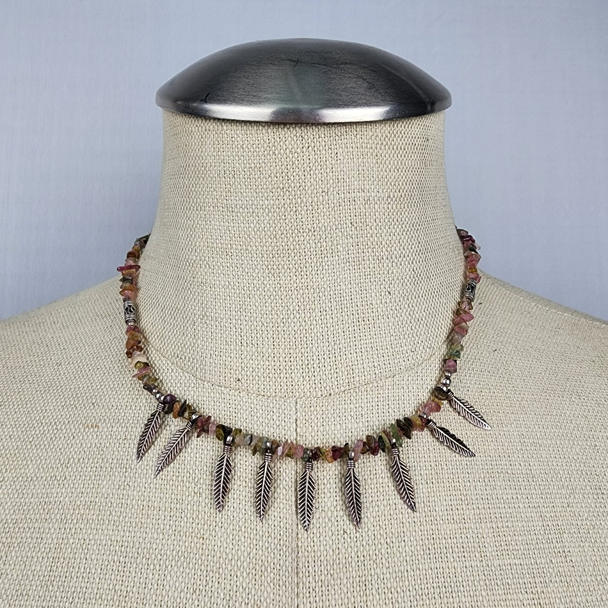 Natural Chip Stone 925 Sterling Silver Beaded Necklace