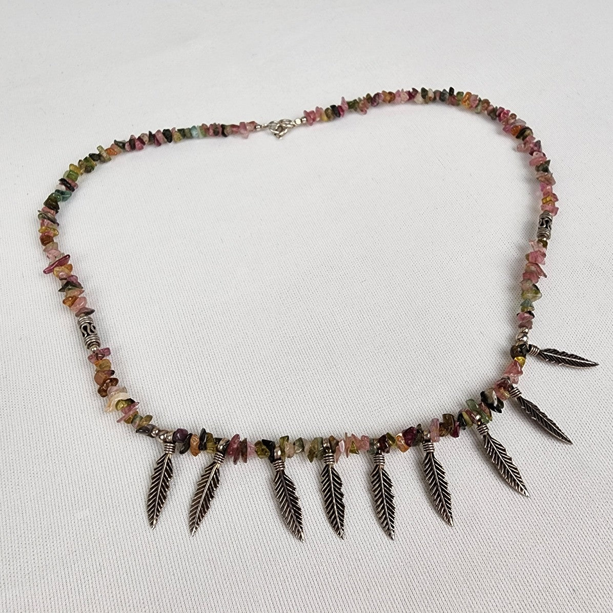 Natural Chip Stone 925 Sterling Silver Beaded Necklace