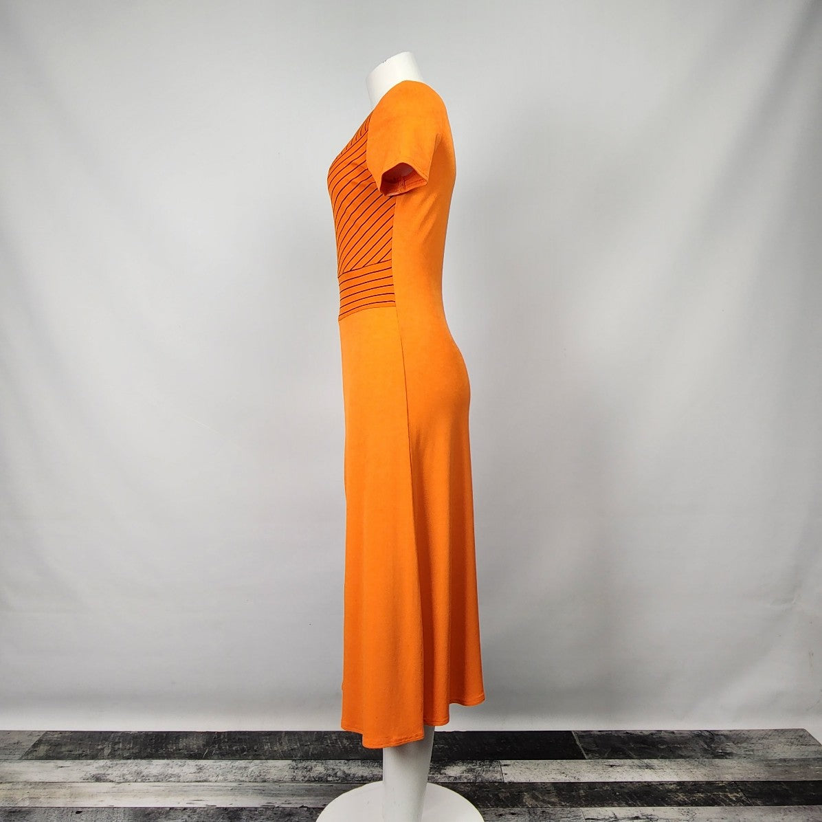 Vintage Orange Striped Midi Dress Size S
