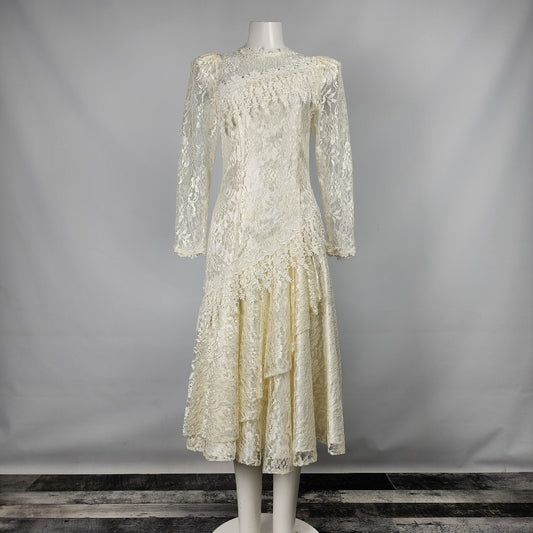 Vintage White Lace Midi Length Western Wedding Dress Size S
