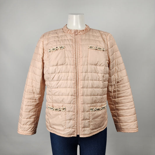 Chico's Soft Pink Crystal Detail Puffer Jacket Size L