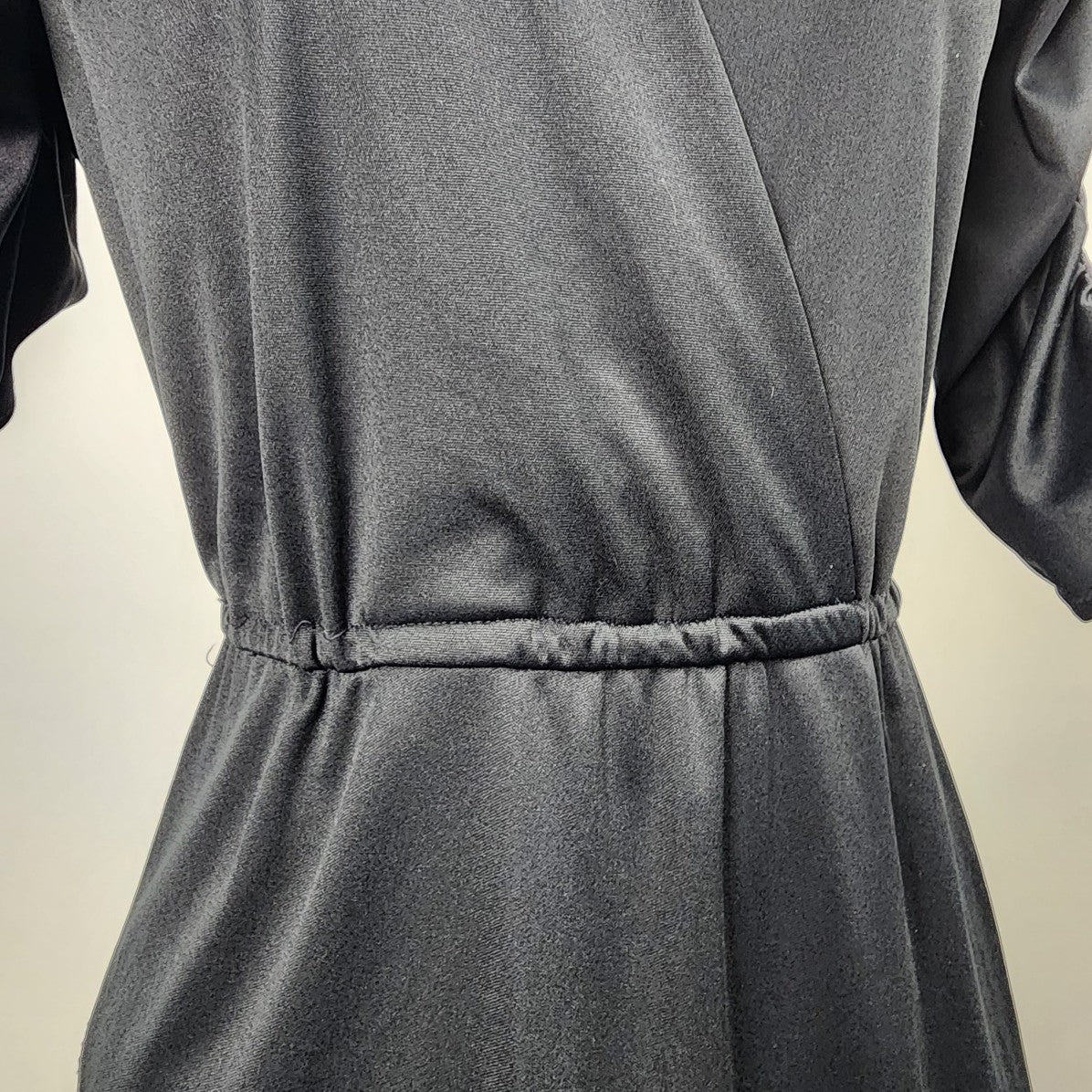 Vintage Black V Neck Ruched Sleeve Fit & Flare Dress Size S