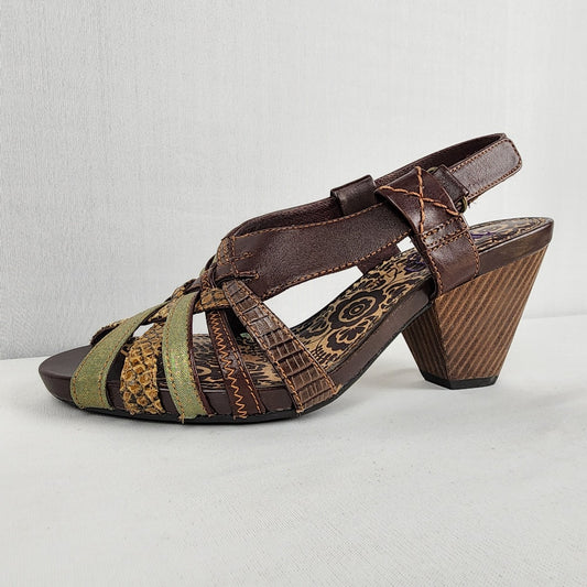 indigo Brown Reptile Print Leather Strappy Sandals Size 7