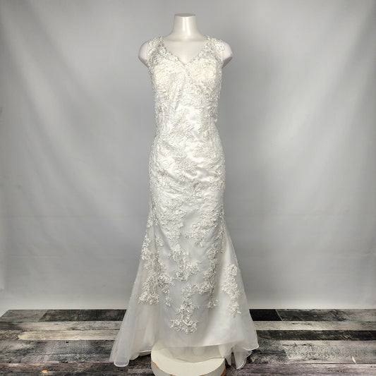 White Flower Lace Mermaid Wedding Gown Size L