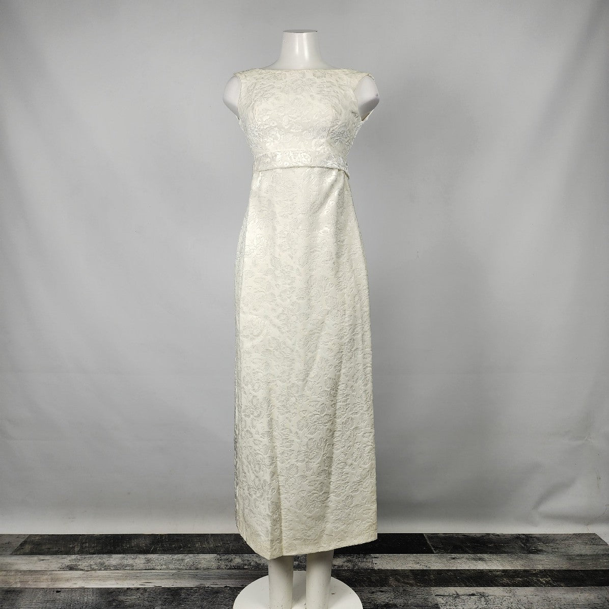 Vintage Ivory Velvet Floral Sleeveless Dress & Long Jacket Size S