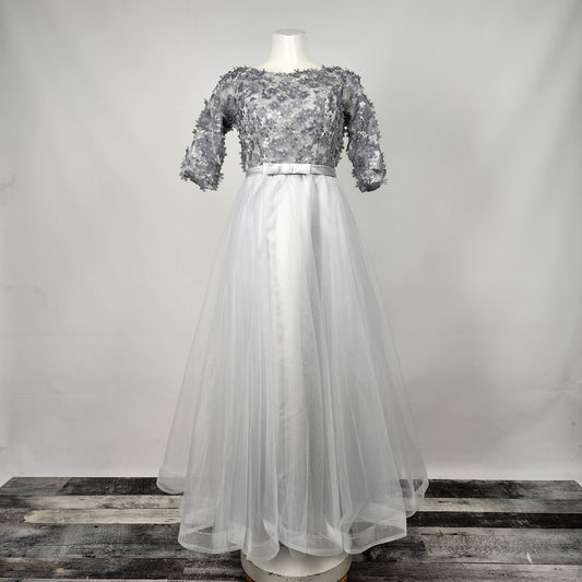 Vicky and Lucas Grey Flower & White Tulle Gown Size M