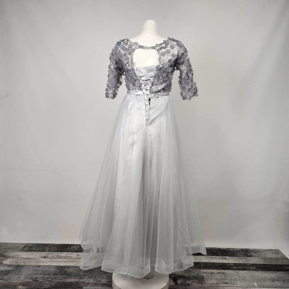 Vicky and Lucas Grey Flower & White Tulle Gown Size M