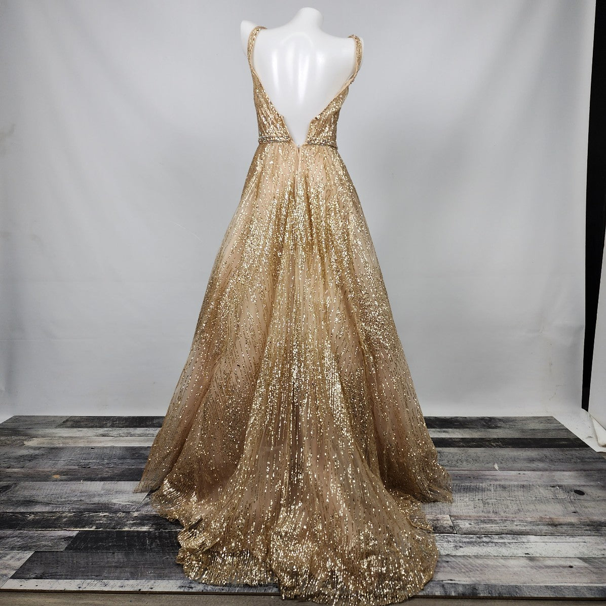 Mori Lee Gold Crystal Glitter Prom Grad Gown Size XS