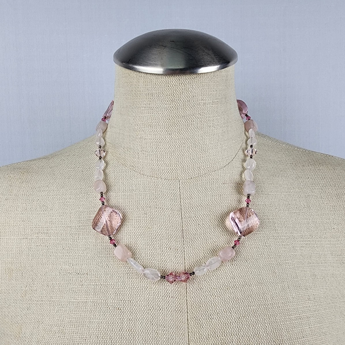 Pink Natural Stone Beaded Necklace & Earrings Set