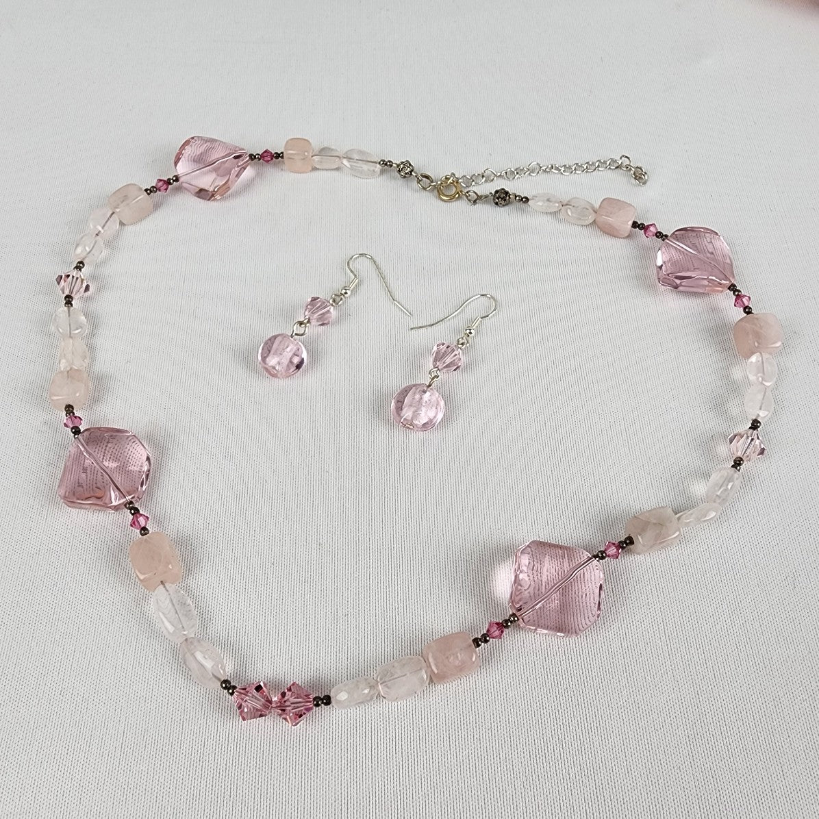 Pink Natural Stone Beaded Necklace & Earrings Set