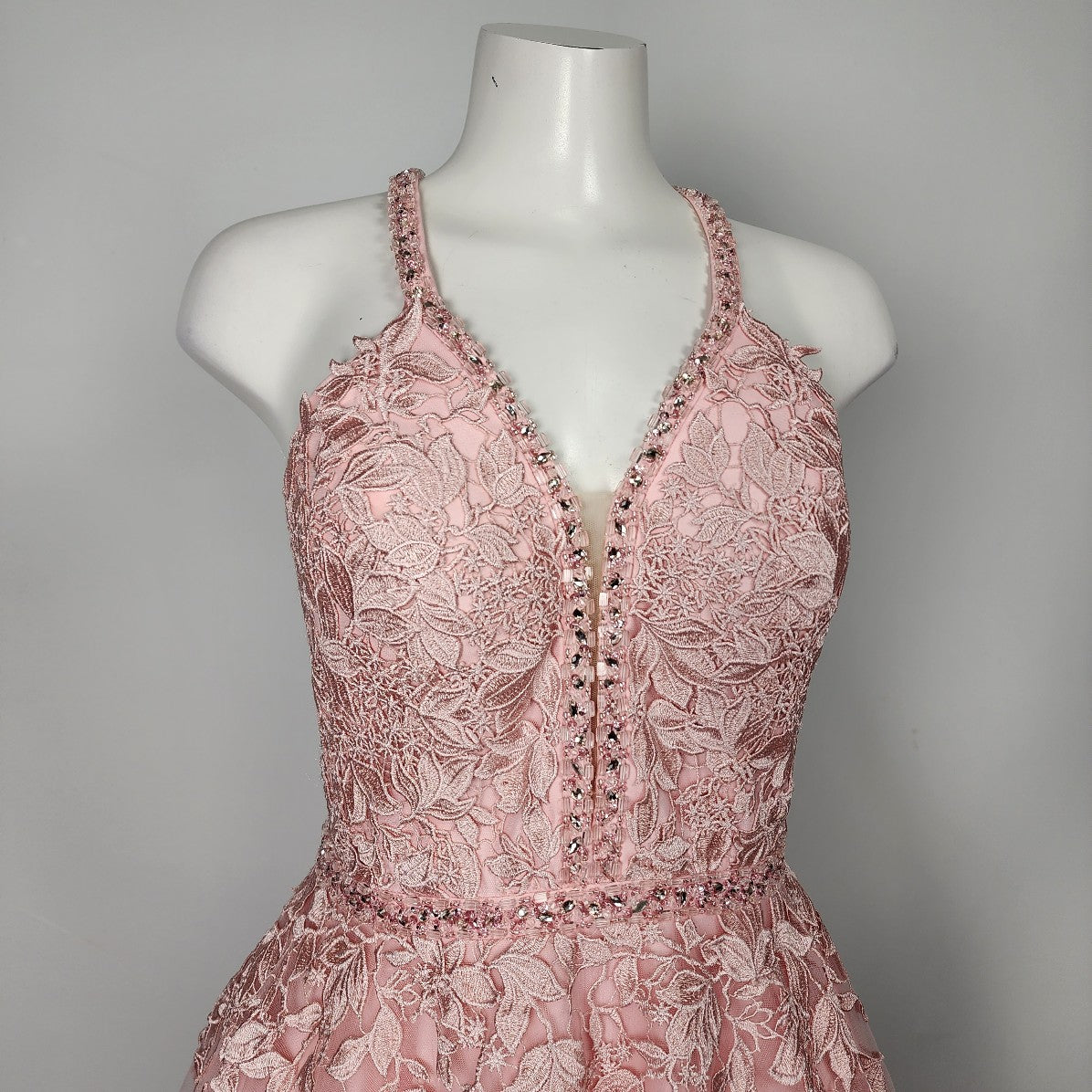 JVN by Jovani Pink Flower Lace Rhinestones Tulle Gown Size M Grad Prom Event