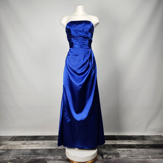 Royal Blue Satin Strapless Bridesmaid Event Gown Size S