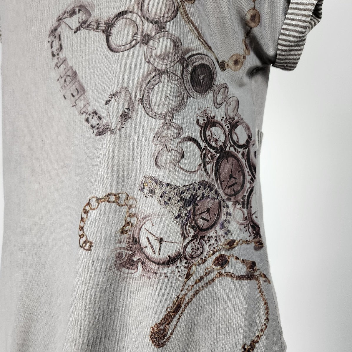 Funsport Grey Watch Chain Print Asymmetrical Top Size M